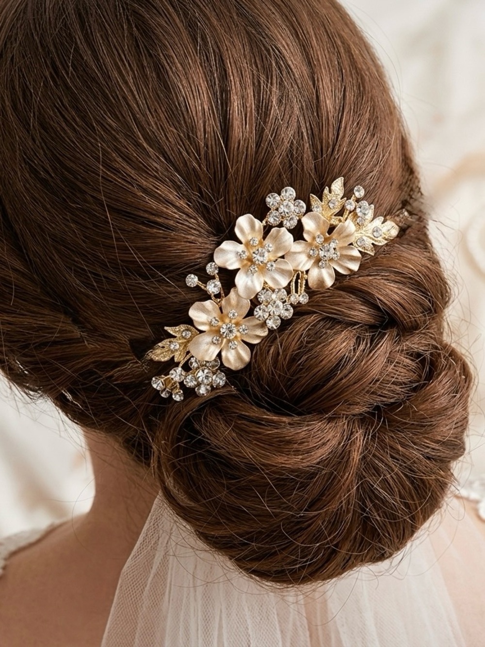 Rose gold flower hair comb crystal bridal flower